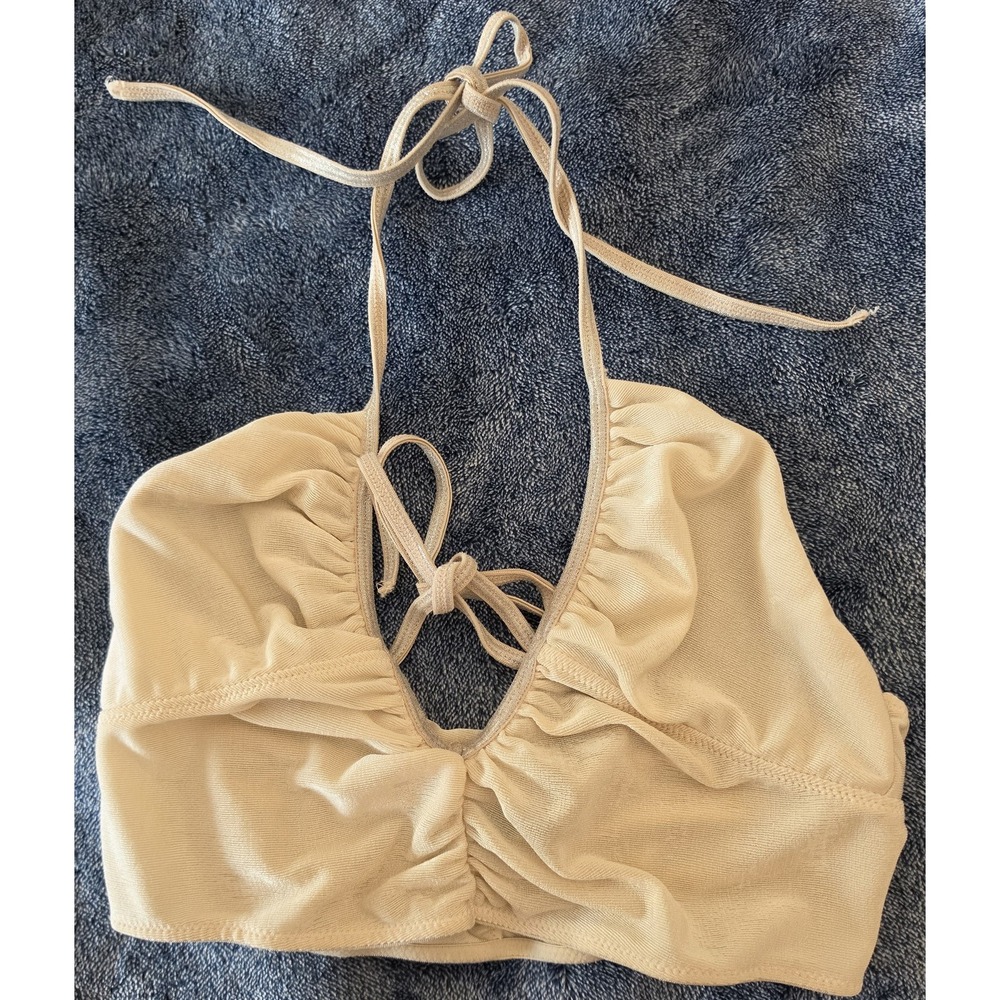 Out From Under Halter Top Size S Beige Sleeveless Casual Solid Tank Blouse